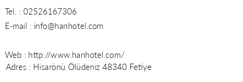 Han Deluxe Hotel telefon numaralar, faks, e-mail, posta adresi ve iletiim bilgileri
